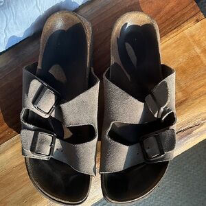 Betula by Birkenstock Taupe Suede Arizona Buckle Sandals